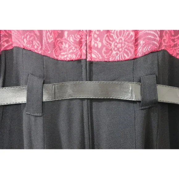 Black Wine Jumpsuit, with Cropped Jacket, Jaquard Floral Pattern, by Dawn Joy II - Picture 9 of 10